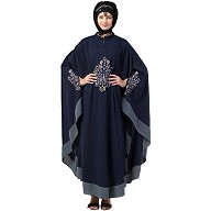 Embroidery Irani Kaftan with contrast border-Navy